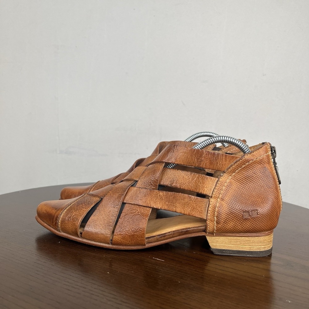 Bed Stu Brittany Sandals Women's 7 Tan Leather Woven Strappy Distressed Booties